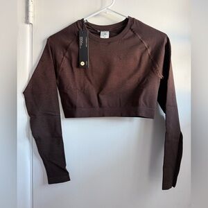 YoungLA For Her Brown Long Sleeve Crop Top Compression, Size Large